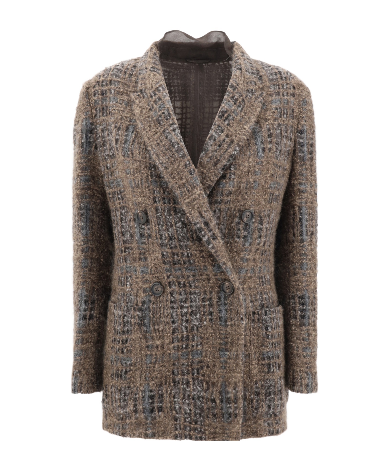 Brunello Cucinelli Check Pattern Mohair Blazer Jacket In Brown