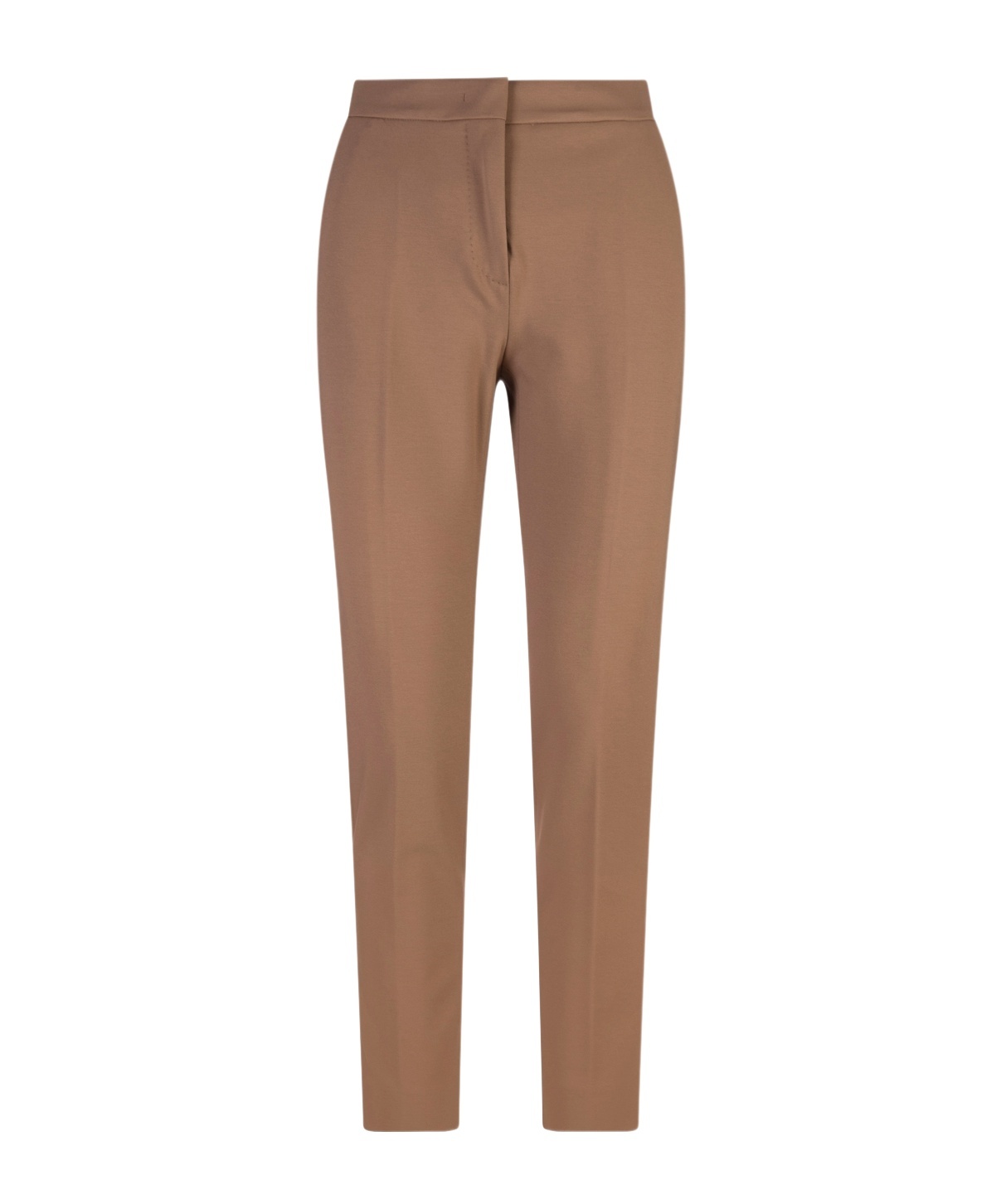 Max Mara Straight-leg Tailored Cotton Pants With Structured Waistband In Brown