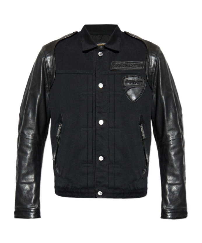 Dsquared2 X Ducati Leather-sleeve Patch Shirt Jacket In Black