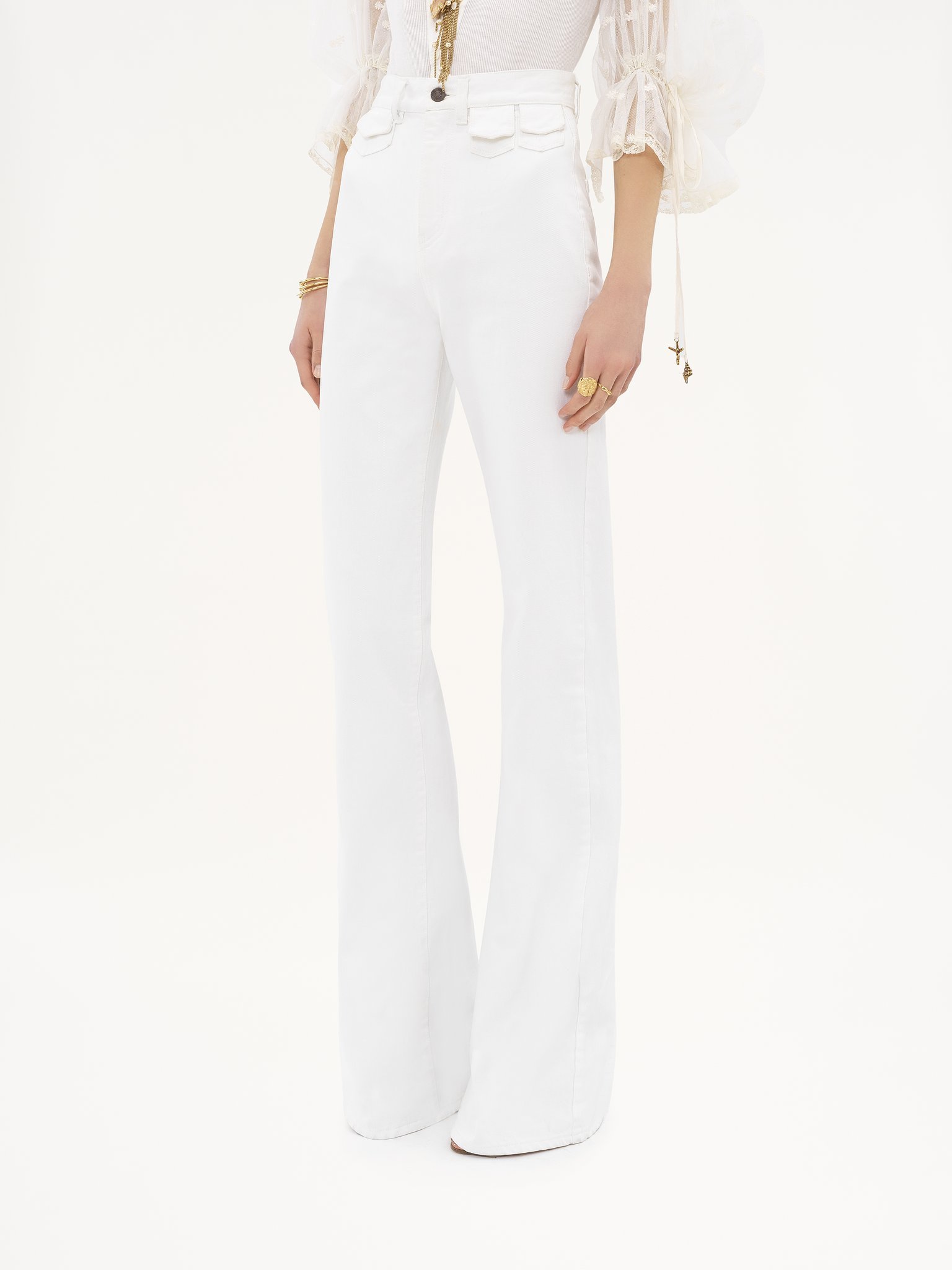 Chloé Rigid High-rise Organic Denim Flared Jeans In White