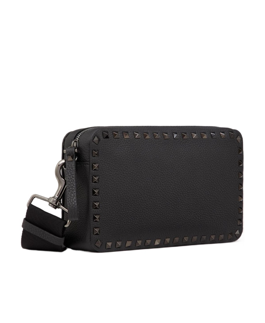 Valentino Garavani Rockstud Grainy Calfskin Crossbody Bag In Black