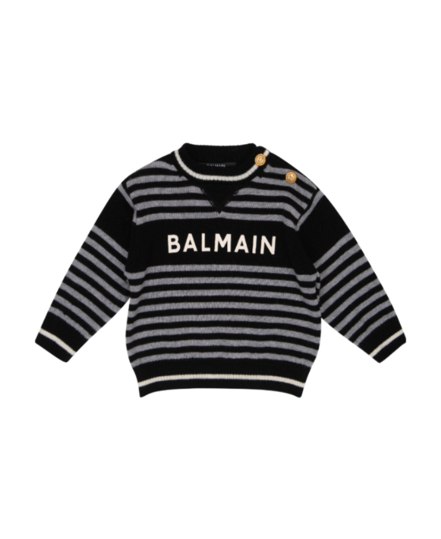 Balmain Logo-print Virgin Wool Jumper In Black
