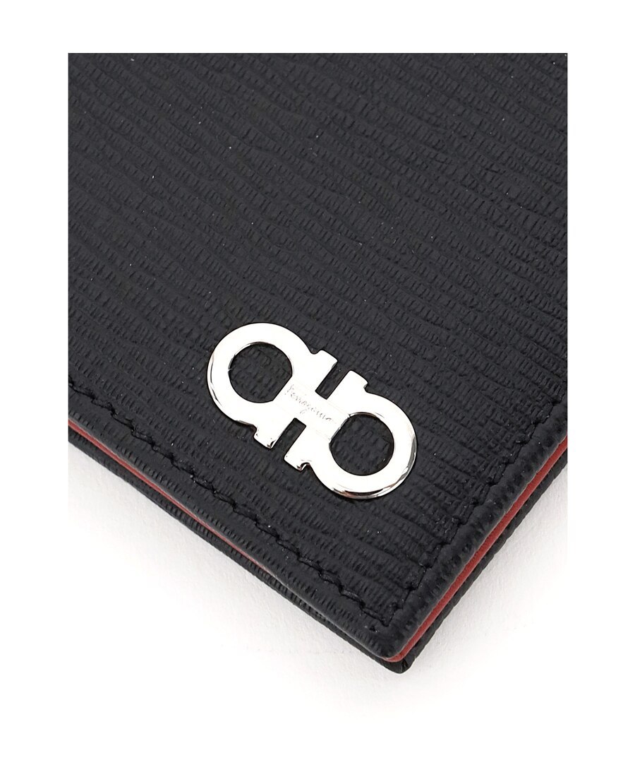 Ferragamo Gancini Bi-fold Leather Wallet In Black