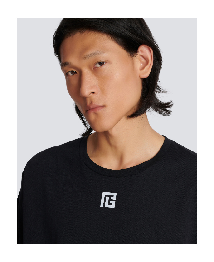 Balmain Black Crewneck T-shirt With Logo Print On The Front In Cotton Man In Black