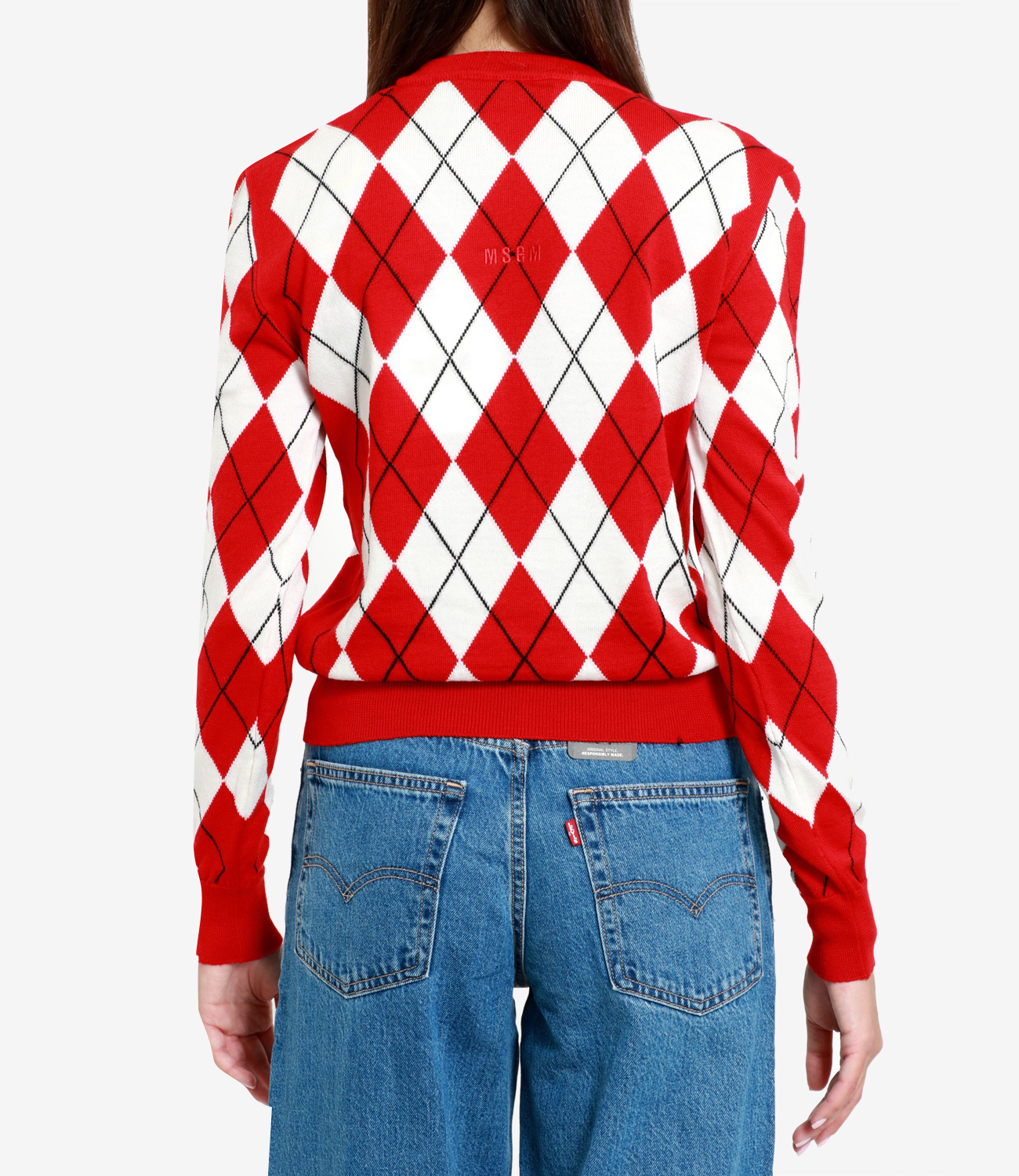 Msgm Argyle Intarsia-knit Virgin Wool Jumper In Red