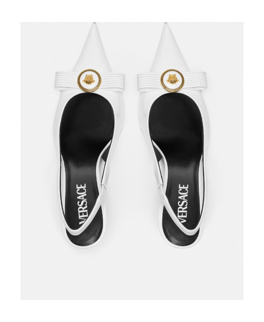 Versace Gianni Ribbon Mid Slingback Pumps In White
