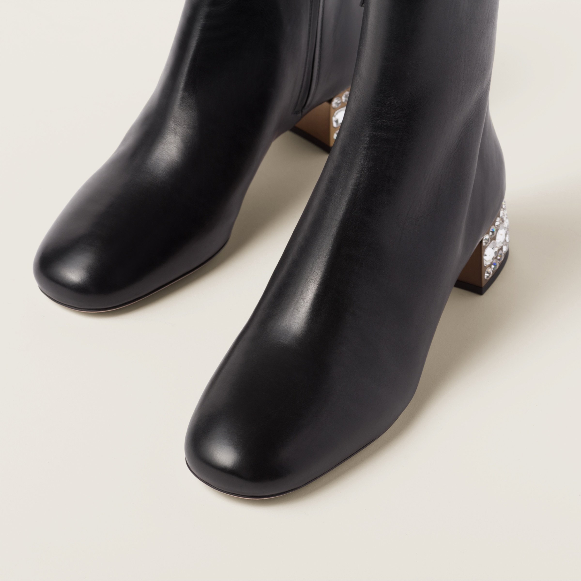 Miu Miu Crystal-embellished Leather Boots In Black