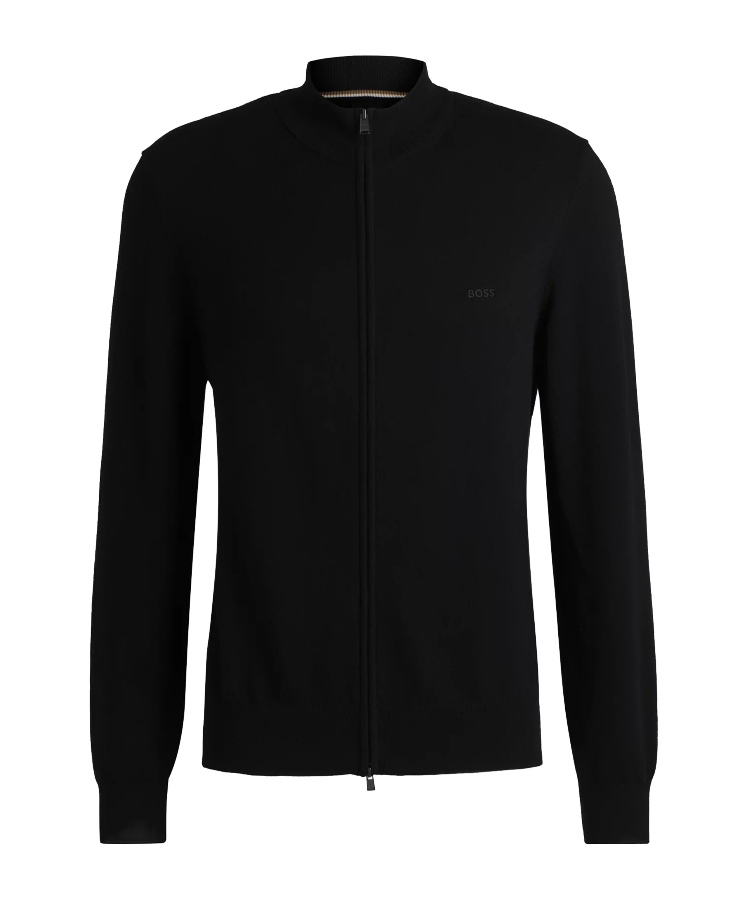 Hugo Boss Knitted Zipper Cardigan In Black