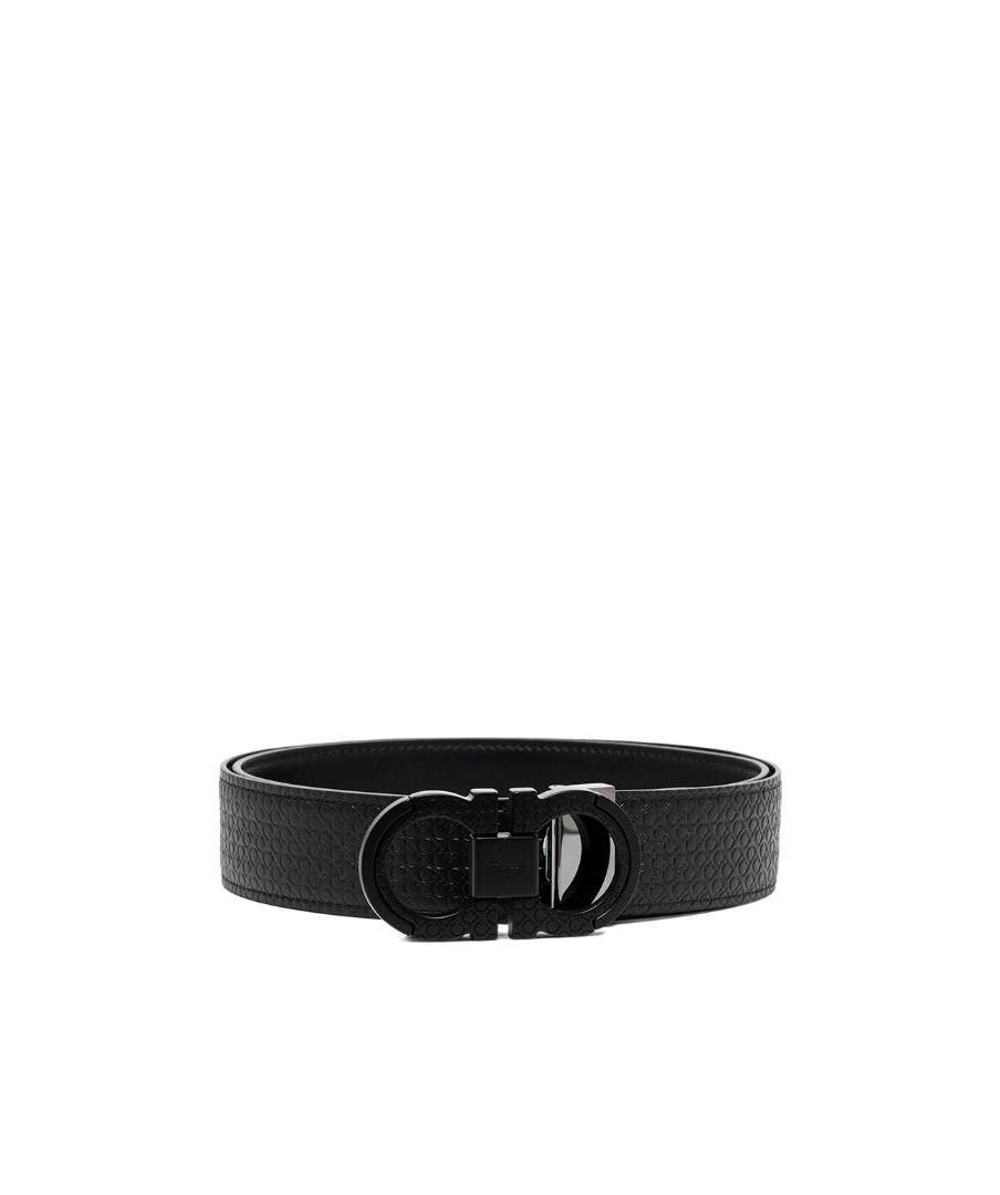 Ferragamo Gancini Embossed Leather Belt In Black