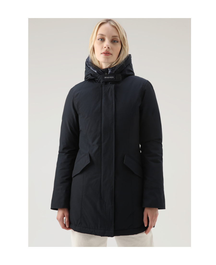 Woolrich Artic Parka Jacket Woman Puffer Midnight Blue Size L Cotton In Black