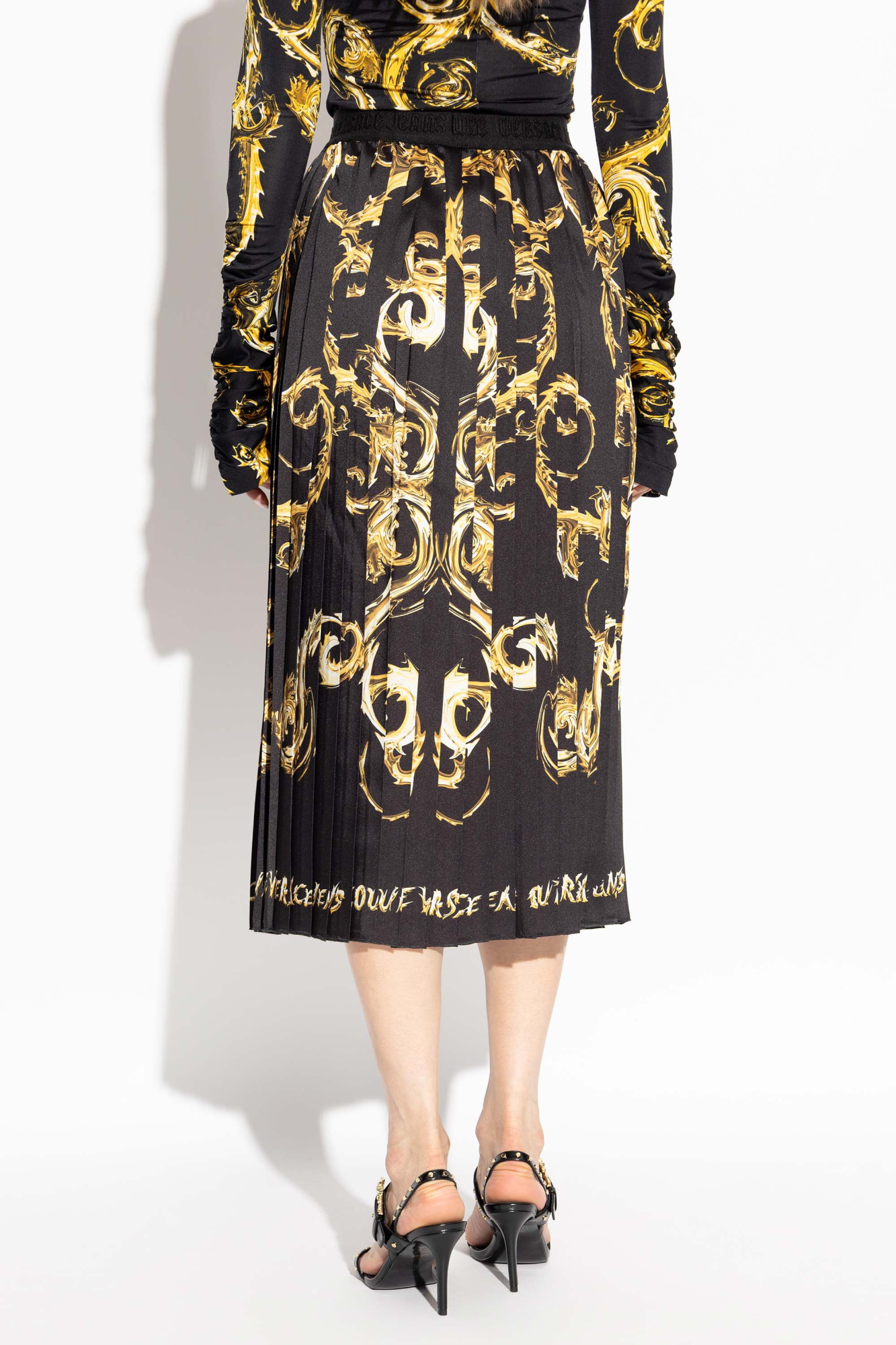Shop Versace Jeans Chromo Couture Pleated Midi Skirt In Black