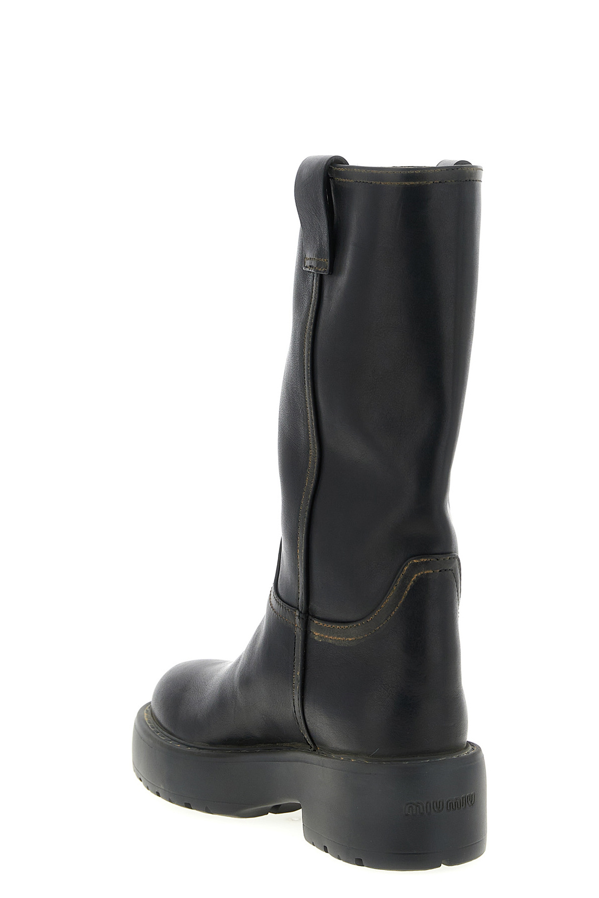 Miu Miu Round-toed Ankle Boots In Black