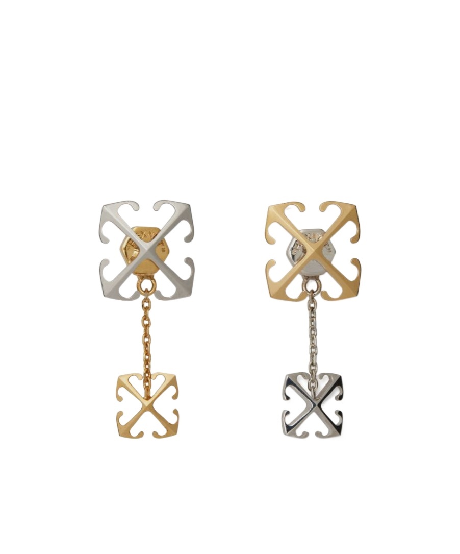 Off-white Bicolor Arrow Pendant Earrings In Yellow
