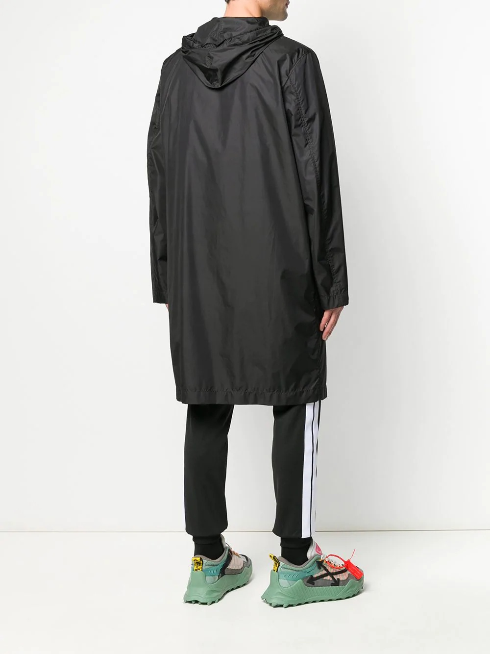 Off-white Mid-length Zipped Raincoat In Black