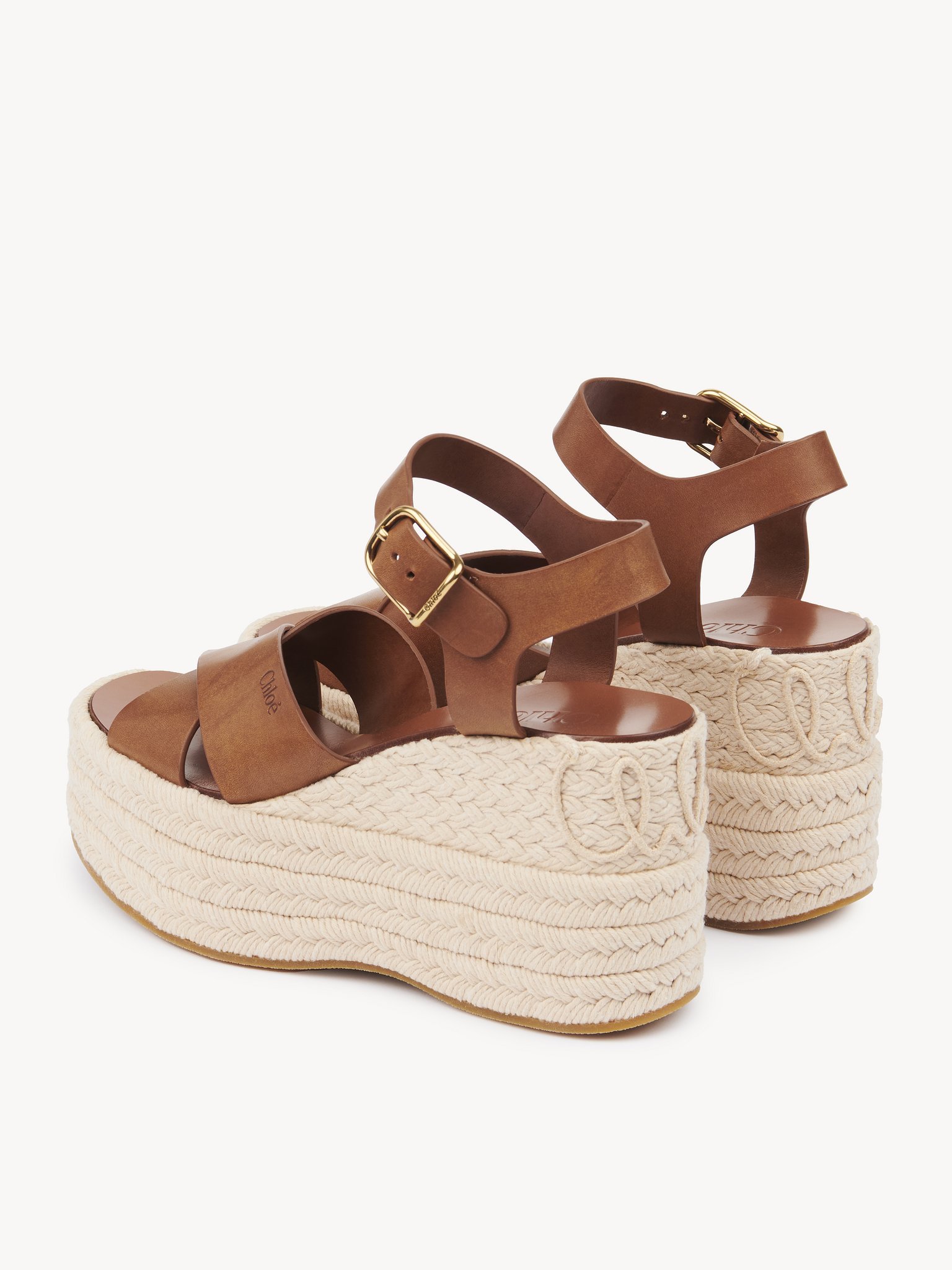 Chloé Espadrilles Compensées Isla Femme Brun Taille 36 100% Cuir De Veau