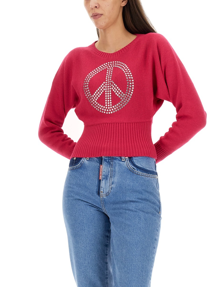Moschino Peace Symbol Embellished Knitwear With Long Sleeves In Red
