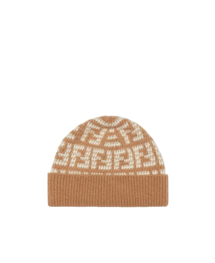 Fendi Ff Intarsia-knit Beanie In Nude