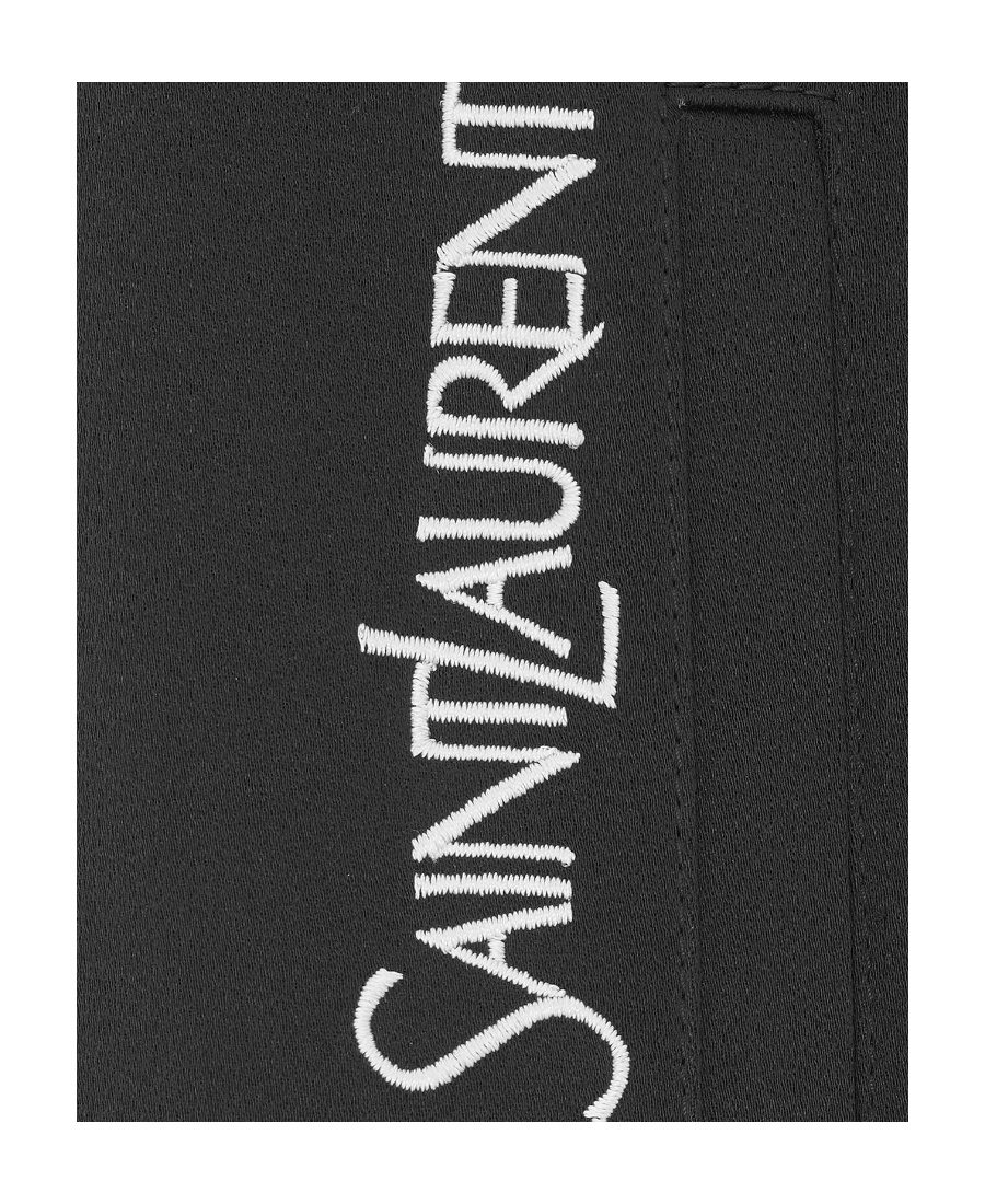 Saint Laurent Logo-embroidered Crop Trousers In Black