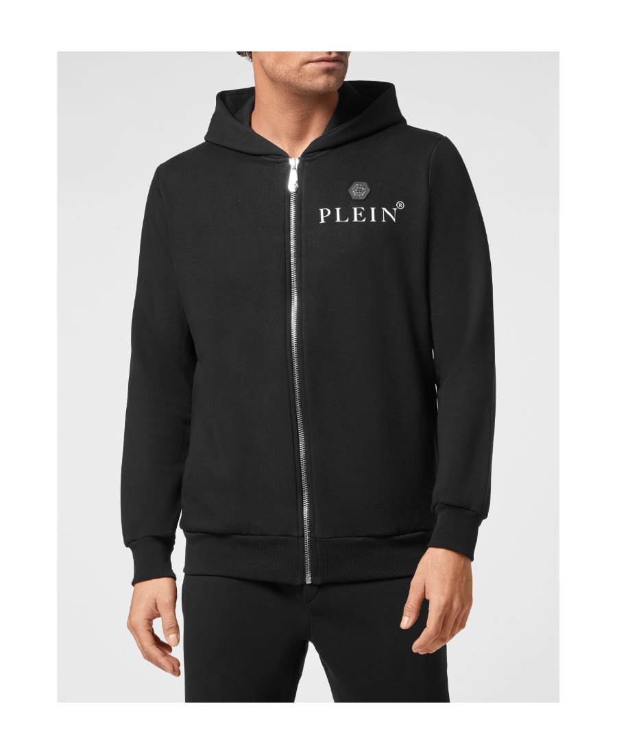 Philipp Plein Black Hoodie With Logo Print In Black