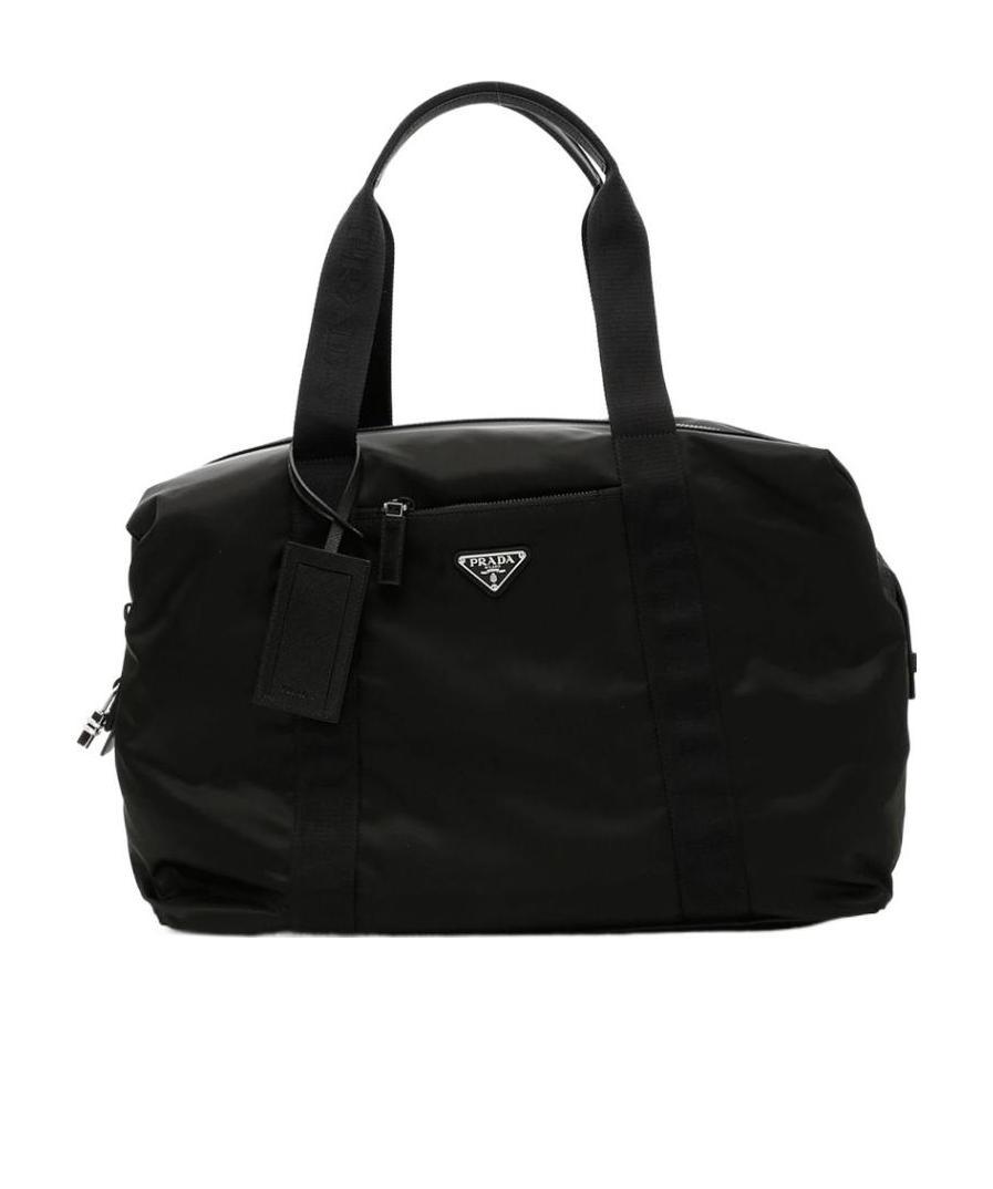 Prada Re-nylon And Saffiano Leather Duffle Bag In Black
