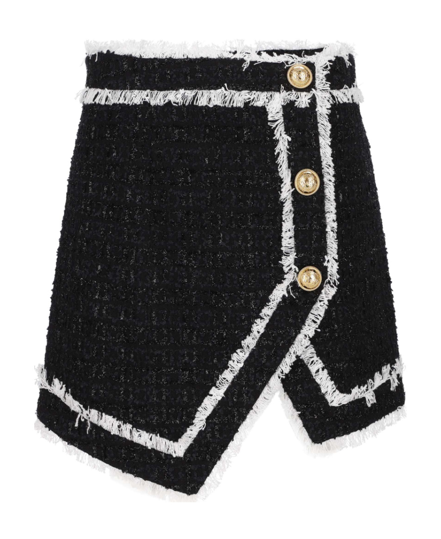 BALMAIN ASYMMETRIC TWEED MINI SKIRT 