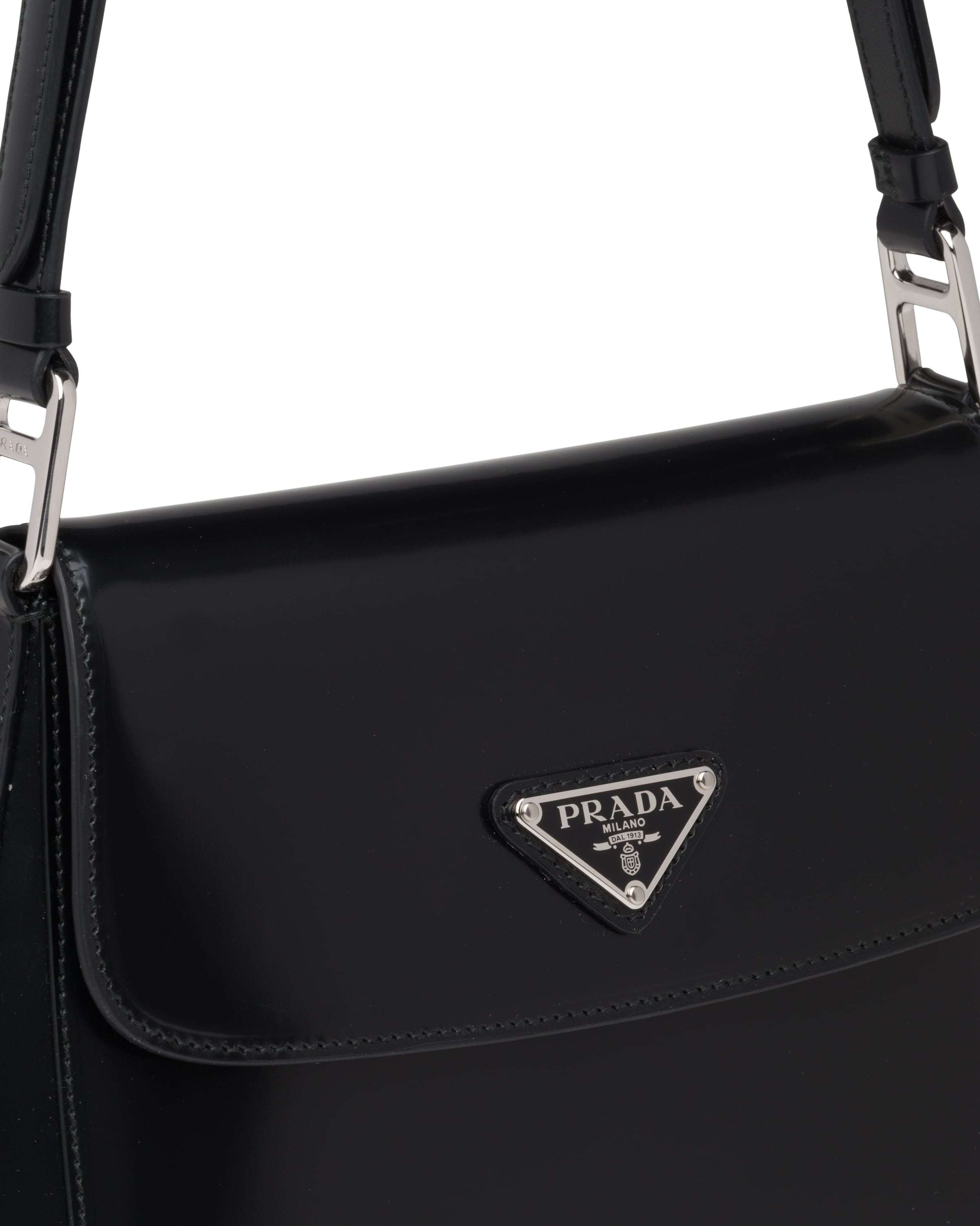 Prada Cleo Brushed Leather Shoulder Bag With Flap In Black