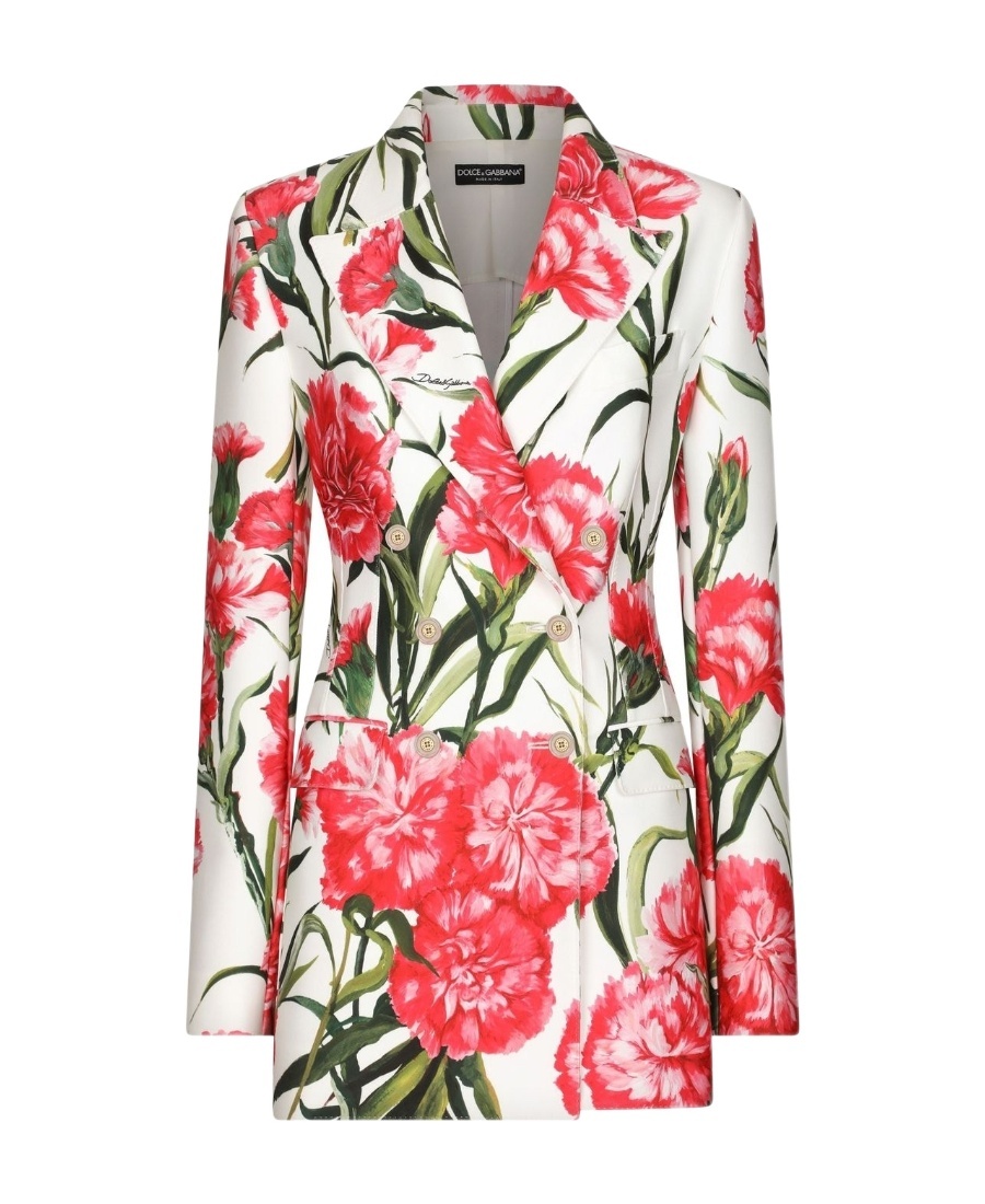 Dolce & Gabbana Multicolor Double-breasted Jacket With All-over Garofani Print In Multicolor