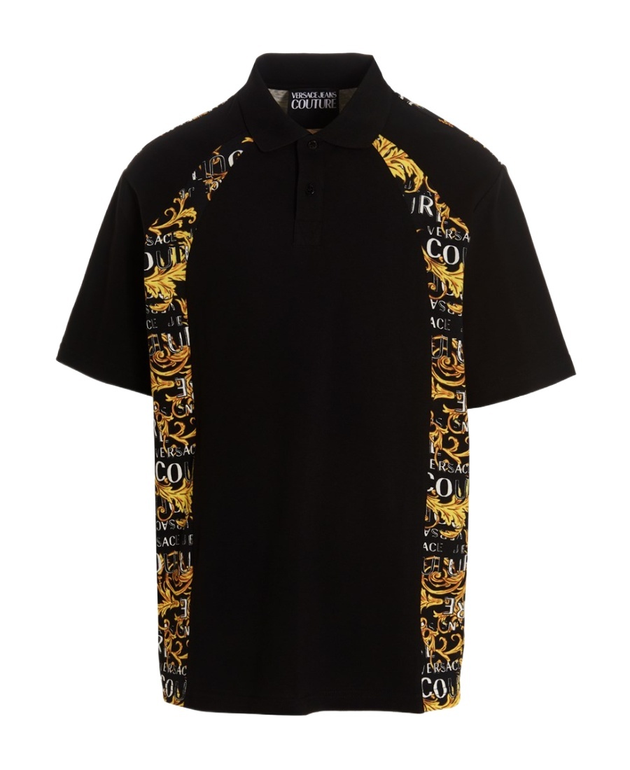 Versace Jeans Barocco-print Short-sleeve Polo Shirt In Black
