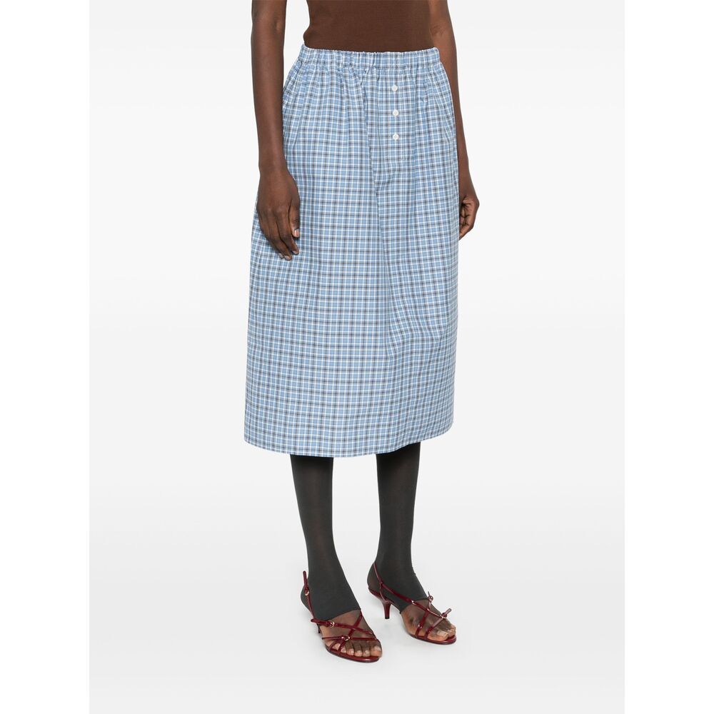 Miu Miu Plaid-check Midi Skirt In Gray
