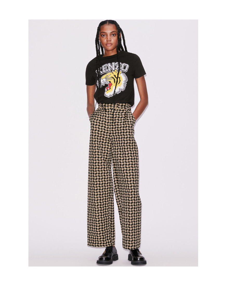 Kenzo Wavy Vichy Straight-leg Trousers In Multicolor