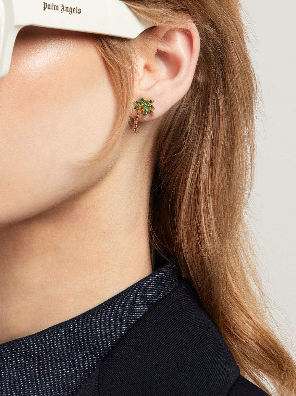 Palm Angels Palm Shaped Earrings Embellished With Rhinestones In Green
