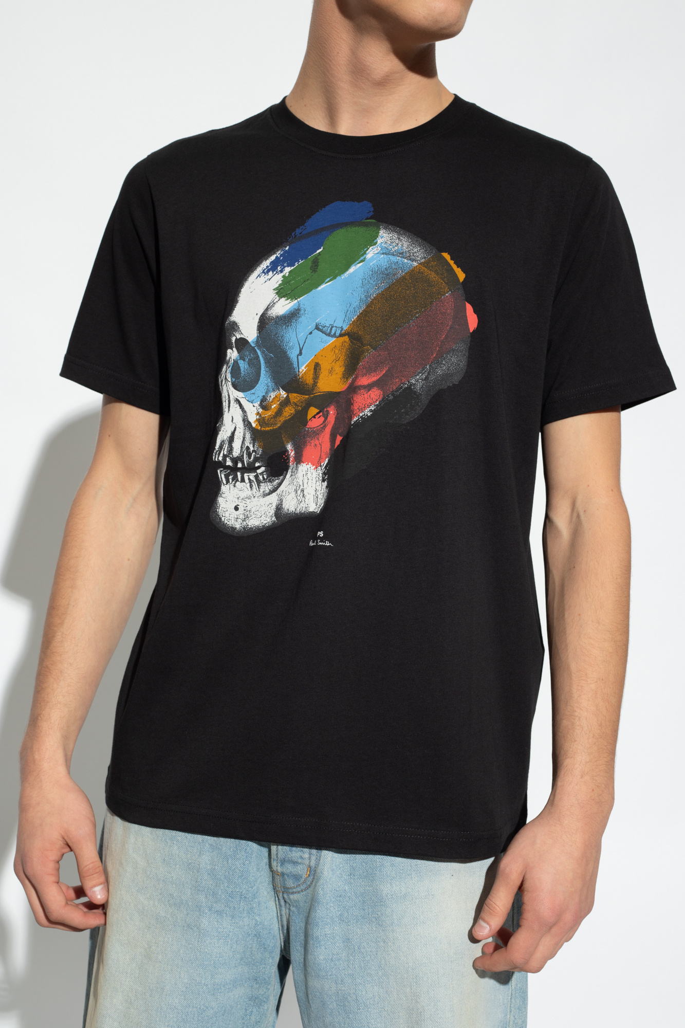 Shop Ps By Paul Smith Stripe Skull-print Organic Cotton T-shirt In Black