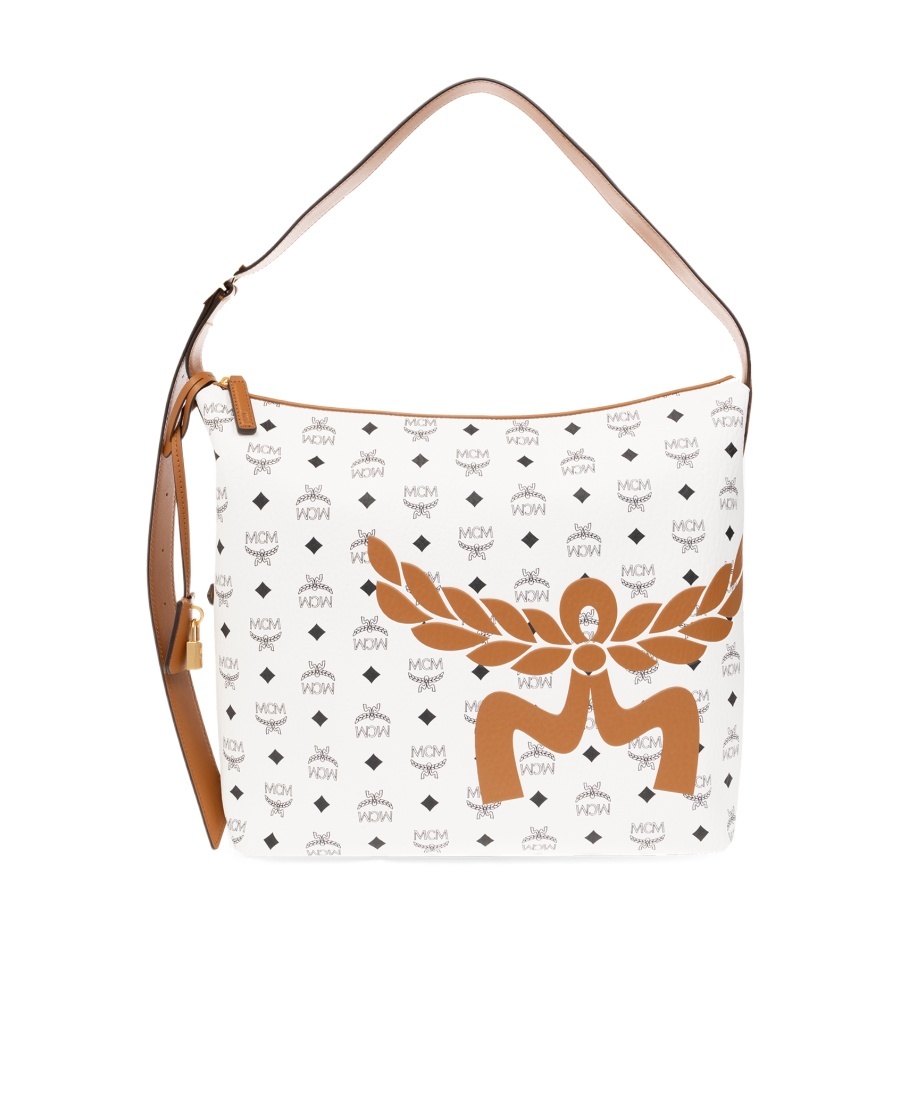 Mcm Logo Shoulder Bag In White