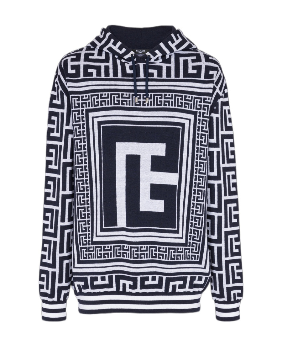 Balmain Two-tone Wool Blend Sweatshirt In Black