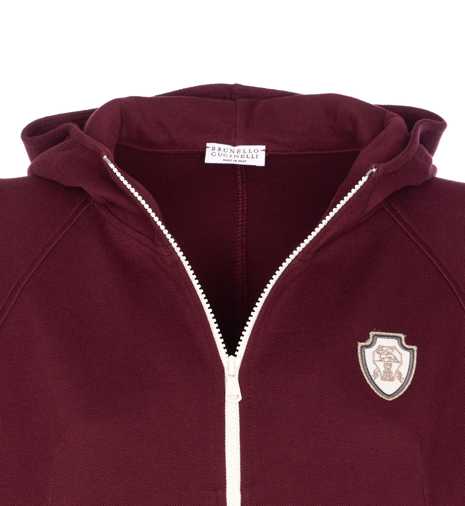 Brunello Cucinelli Zip Up Sweatshirt With Hood And Pockets In Burgundy