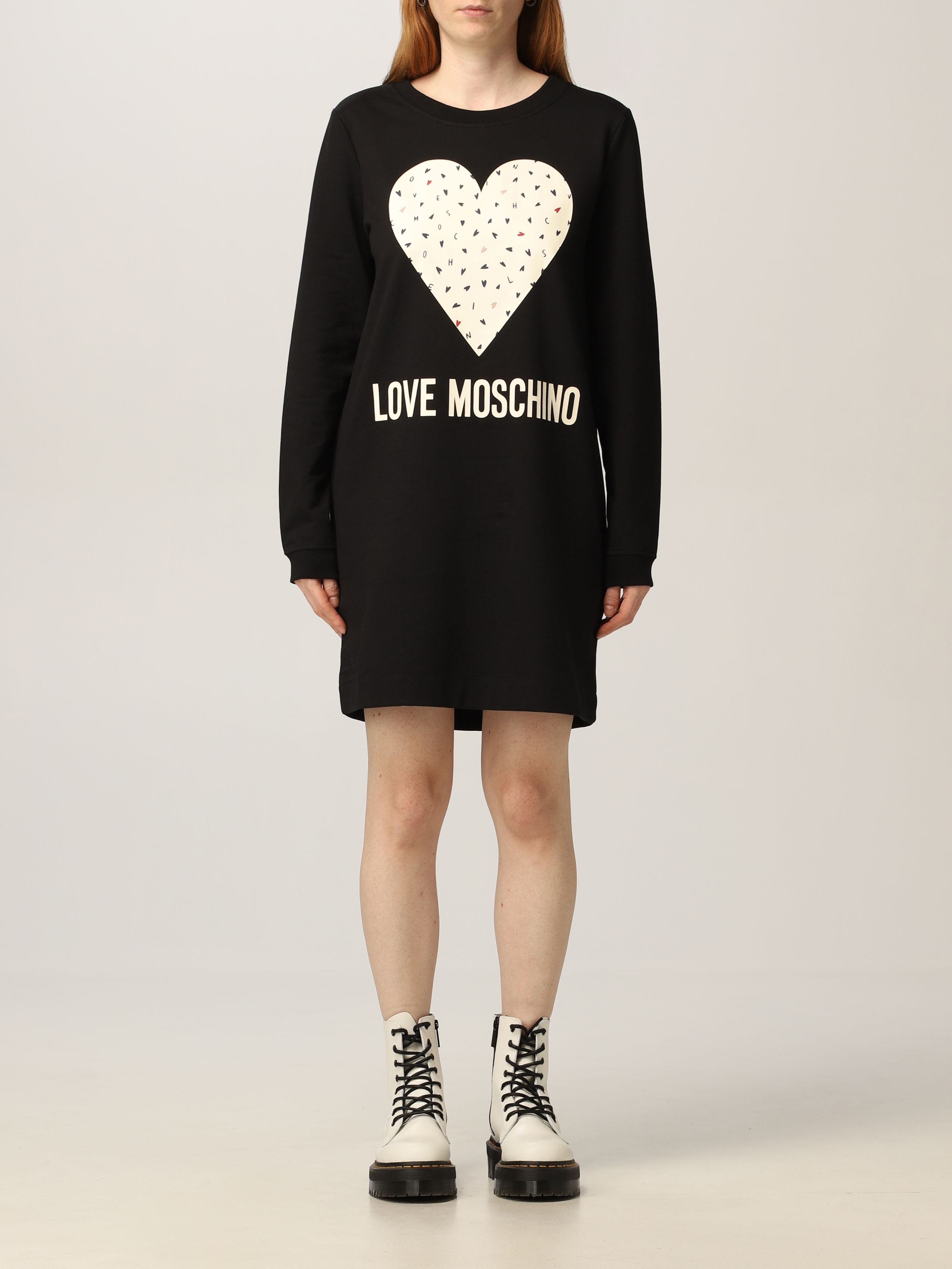 Moschino Heart-print Sweatshirt Dress In Black