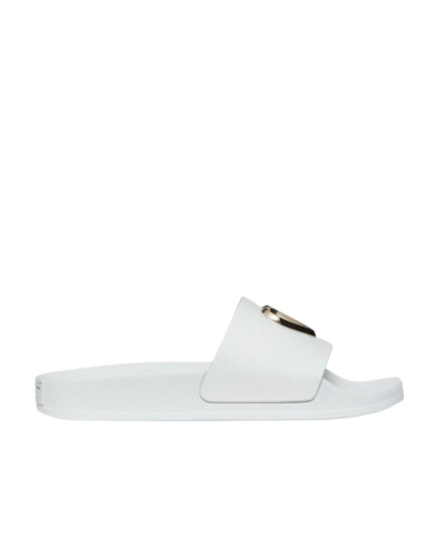 Red Valentino Metal Heart Shaped Flip-flops In White