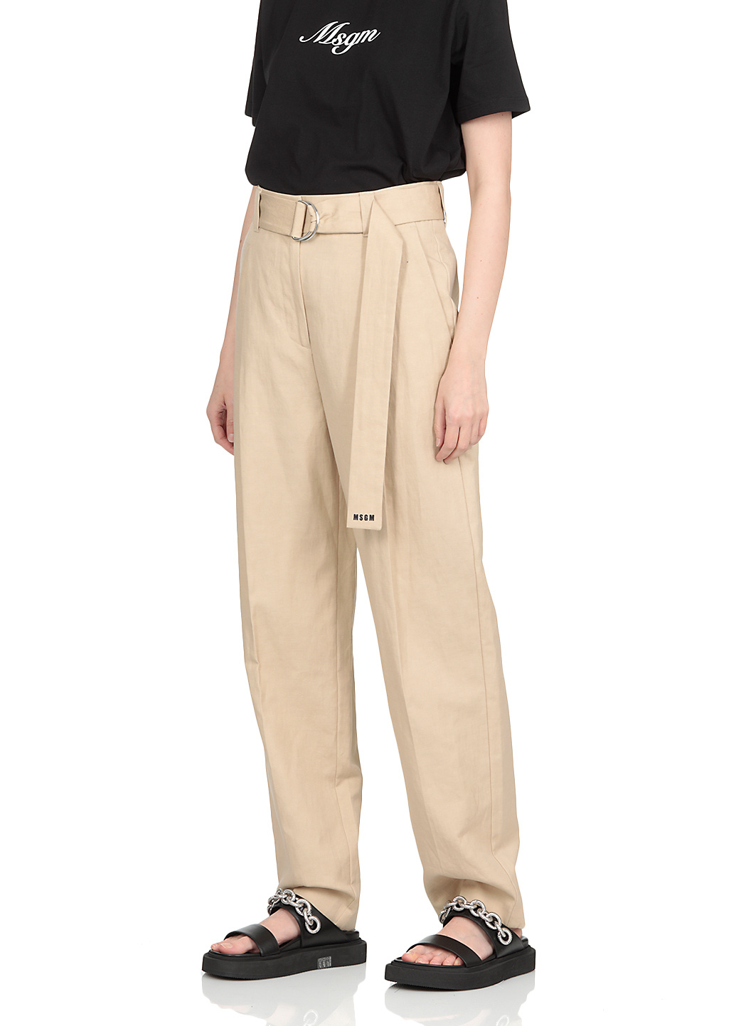 Msgm Belted Straight-leg Trousers In Nude