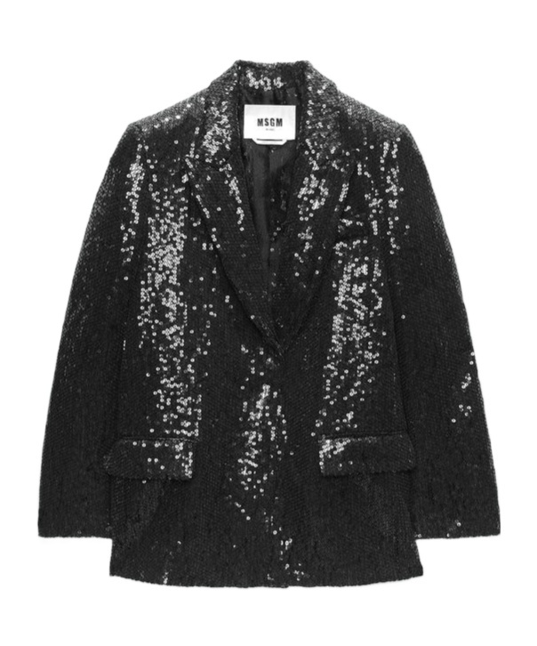 Msgm Sequined Suit Coat In Black