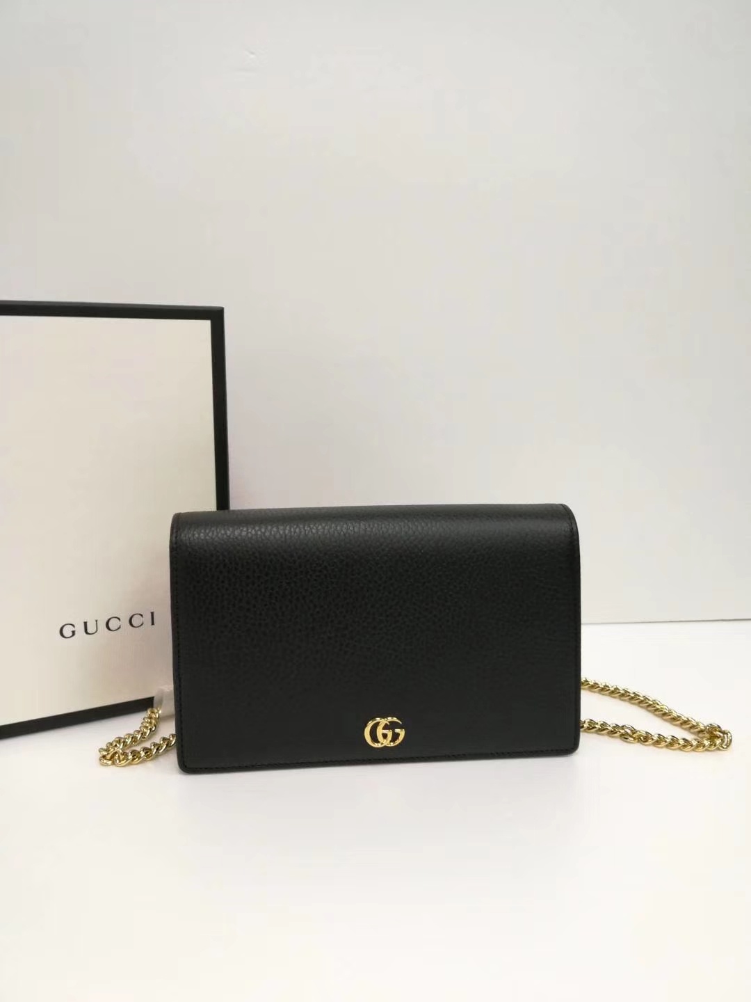 Gucci Gg Marmont Leather Mini Chain Wallet In Black