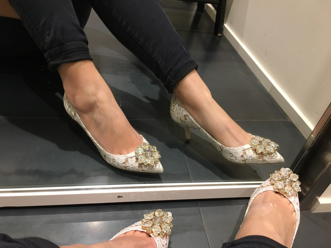 Dolce & Gabbana Lace Rainbow Pumps With Brooch Detailing Shoes In White