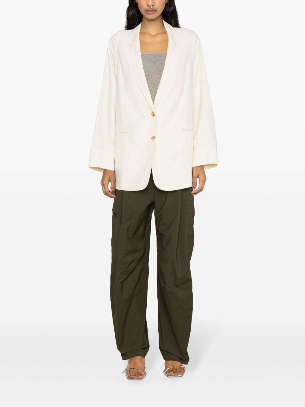 Shop Forte Forte Lapel Long-sleeved Blazer In White