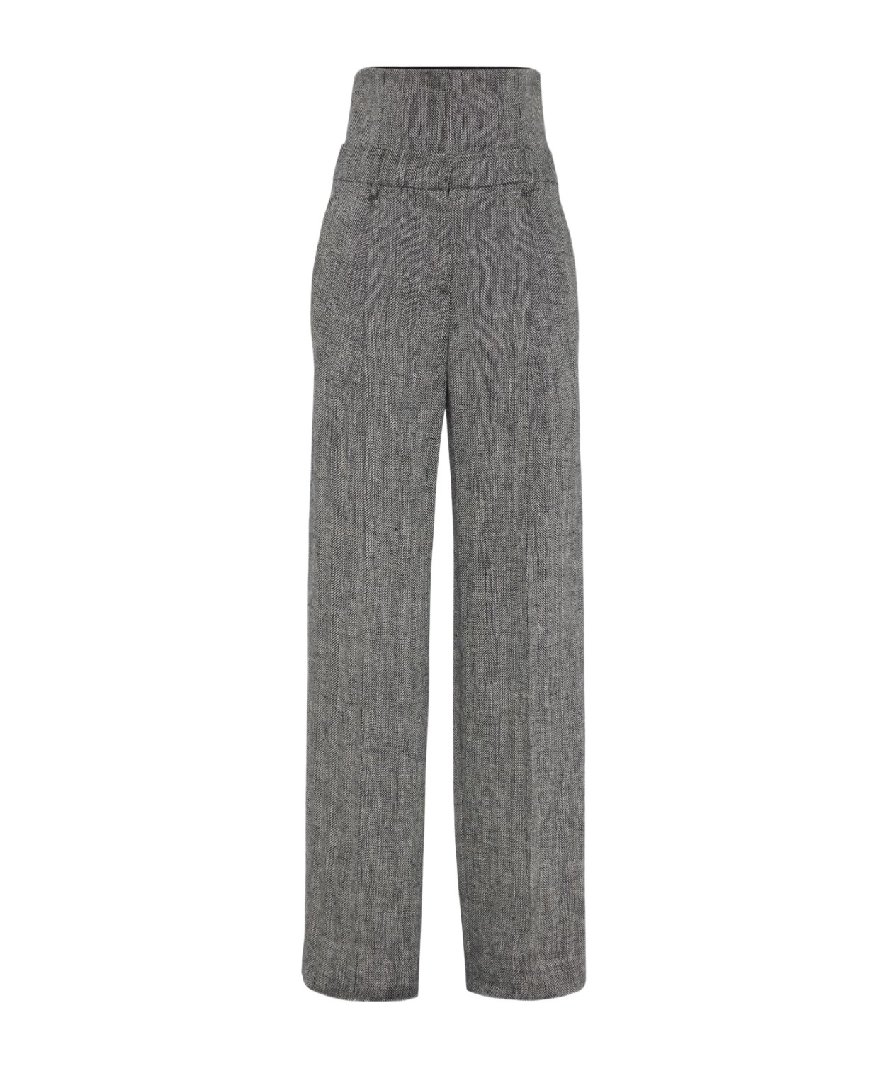 Brunello Cucinelli Herringbone High-waist Trousers In Gray