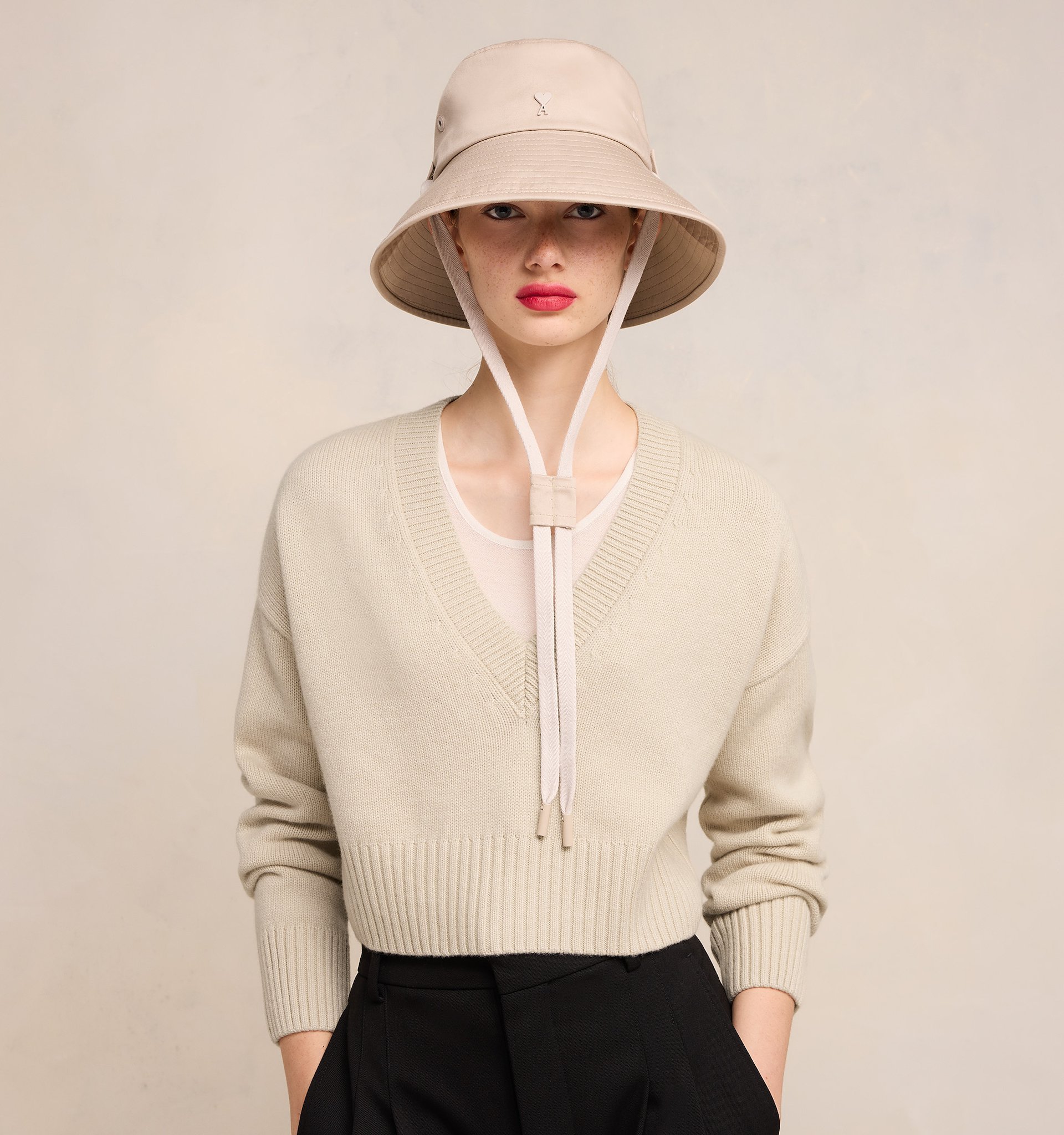 Ami Alexandre Mattiussi Ivory Wool Blend Sweater In Nude