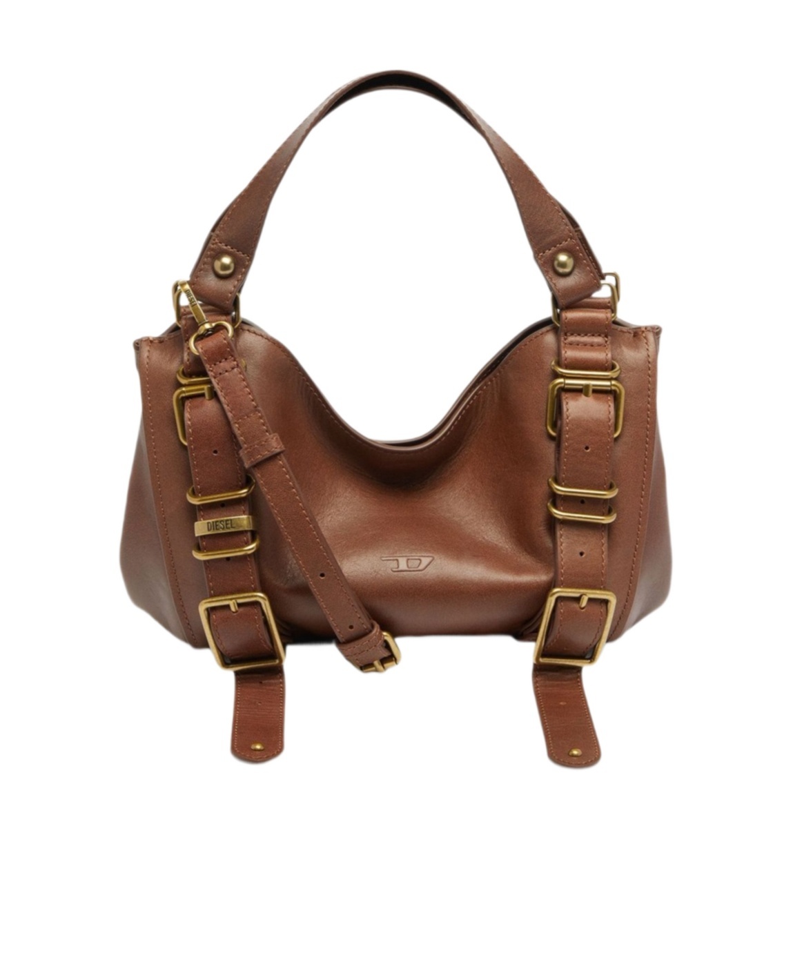 Diesel D-one-small Top-handle Bag In Treated Leather In Brown