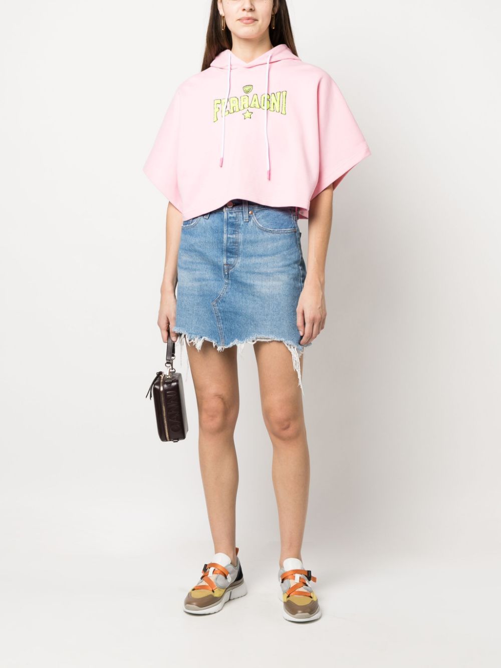 Chiara Ferragni Short-sleeve Cotton Hoodie In Pink