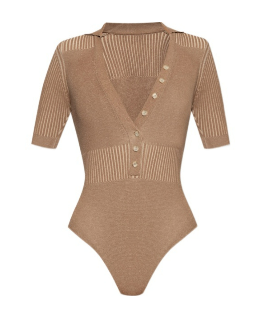 Jacquemus Ribbed Button-front Knitted Top In Brown