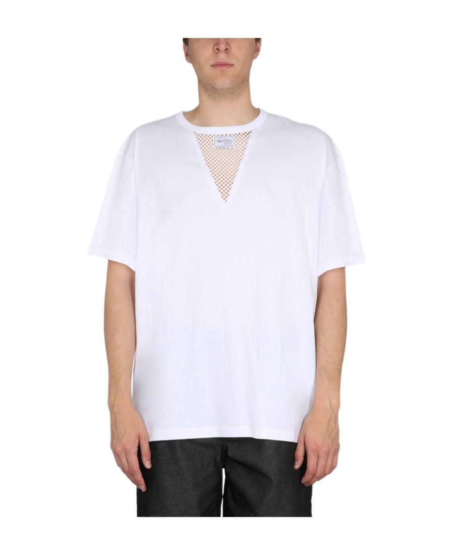 Raf Simons Iconic Logo T-shirt With Mesh Insert In White