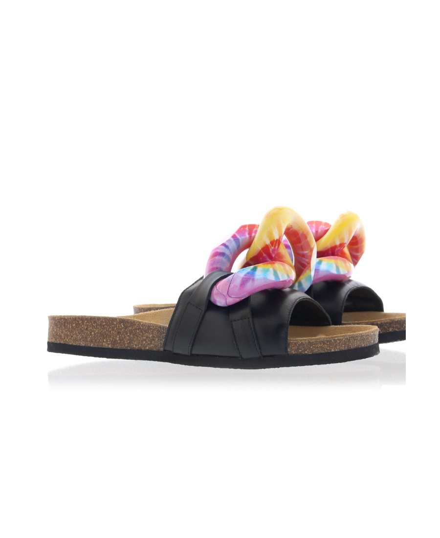 Jw Anderson Chain-embellished Tie-dye Leather Slides In Black