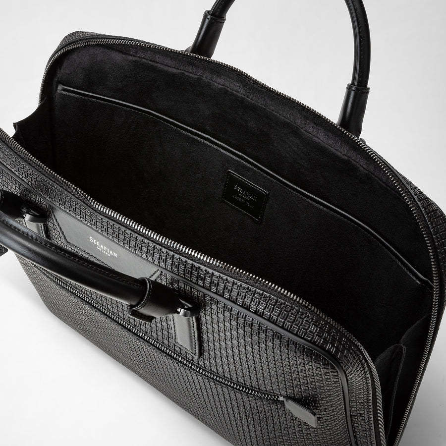 Serapian Grained Leather Laptop Case In Black